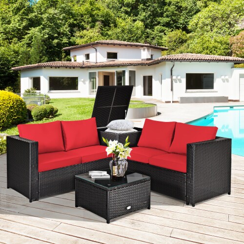 Costway 8PCS Outdoor Patio Rattan Furniture Set Cushioned Loveseat Storage Table Red 8PCS Smith s Food and Drug