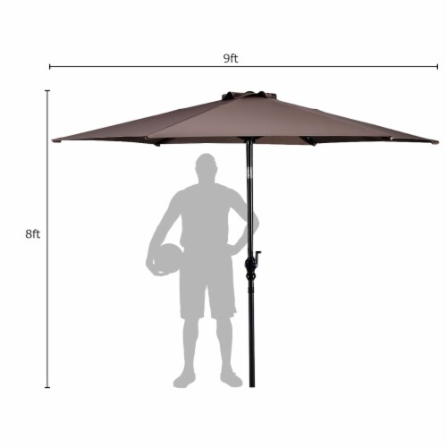 Costway 9ft Patio Umbrella Patio Market Steel Tilt w/ Crank Outdoor Yard Garden (Tan) Perspective: back