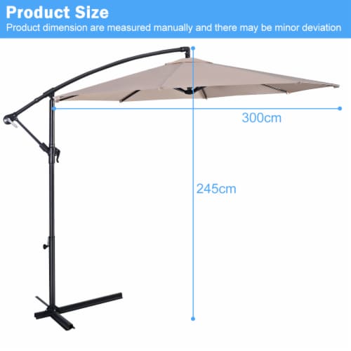 Costway 10' Hanging Umbrella Patio Sun Shade Offset Outdoor Market W/t Cross Base Beige Perspective: back
