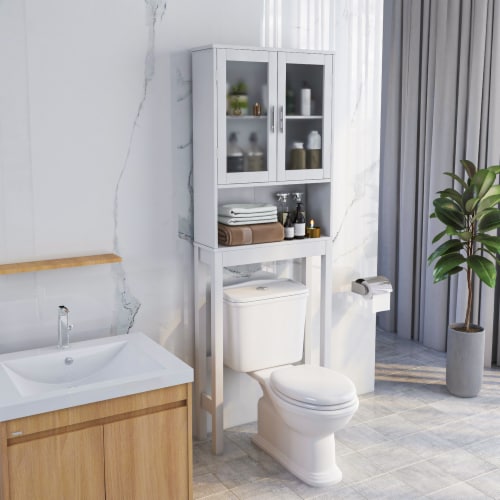 Costway Wooden Over The Toilet Storage Cabinet Spacesaver Organizer Bathroom Tower Rack 23 7.5 67 Foods Co