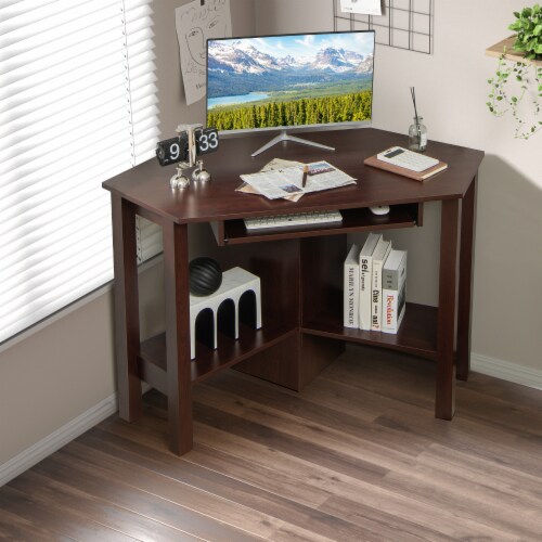 Costway Wooden Corner Desk With Drawer Computer PC Table Study Office Room Brown 48 City Market
