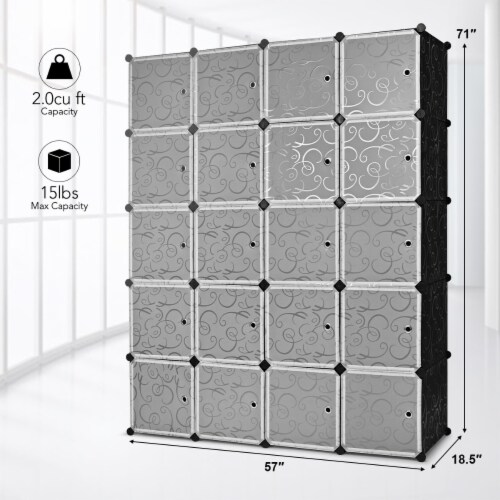 12-Cube Closet Organizer With Doors – Modular Storage Shelves For Bedroom/Wardrobe (Black)