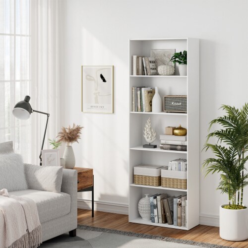 Costway 5-Shelf Storage Bookcase Modern Multi-Functional Display Cabinet Furniture White Perspective: back