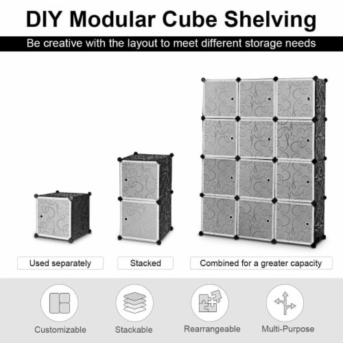 Costway DIY 12 Cube Portable Closet Storage Organizer Clothes Wardrobe Cabinet W/Doors Perspective: back