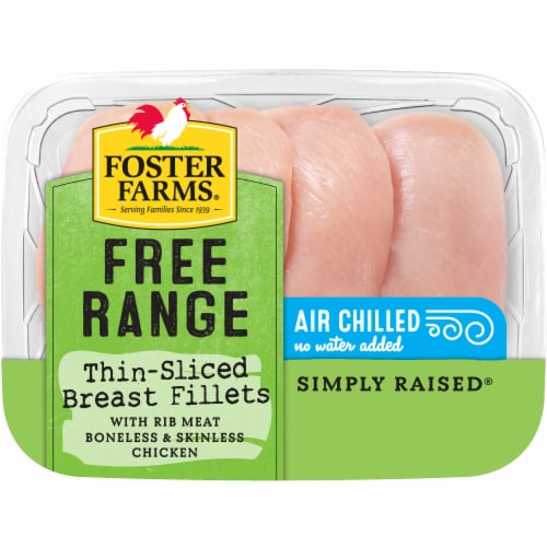 Foster Farms Simply Raised Free Range Boneless Skinless Thin-Sliced Chicken Breast Fillets Perspective: back