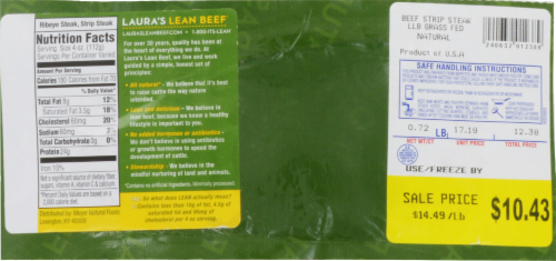 Laura's Lean All Natural Beef Strip Steak 100% Grass Fed Perspective: back