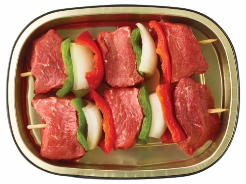 Home Chef Beef Kabobs with Onion & Bell Pepper Perspective: back
