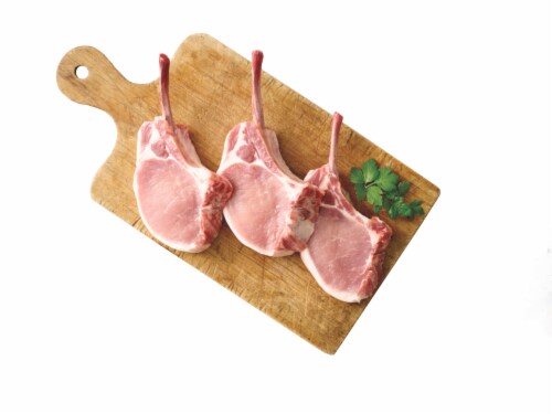 Frenched Bone-In Pork Loin Tomahawk Chop Perspective: back