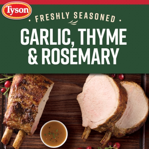 Tyson® Pork Loin Roast Frenched Rack Garlic Thyme & Rosemary Freshly Seasoned Bone In Ready to Cook Perspective: back