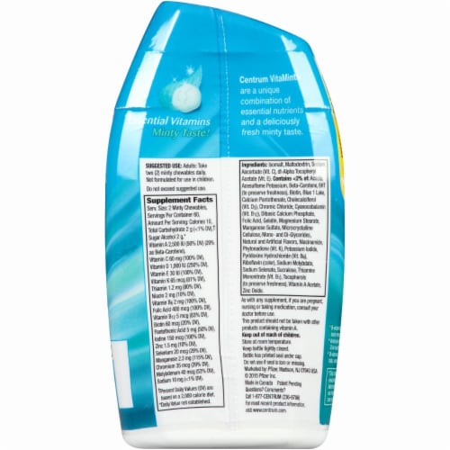 Centrum® VitaMints® Multivitamin/Multimineral Supplement in Wintergreen Flavor 120 ct Bottle Perspective: back