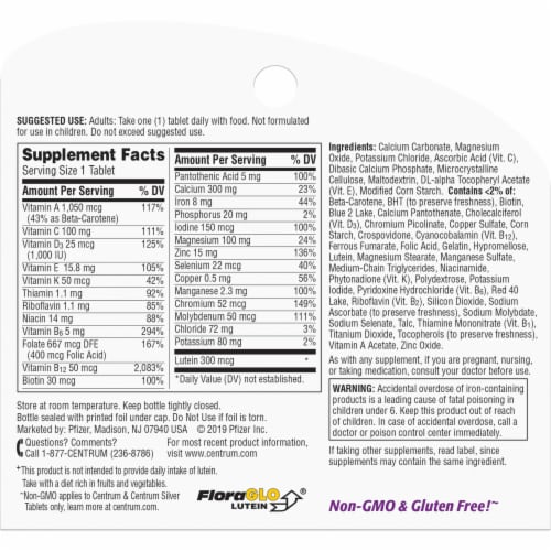 Centrum® Silver® Women 50+ Multivitamin / Multimineral Supplement Tablets Perspective: back