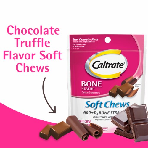 Caltrate Soft Chews 600+D3 Calcium Vitamin D Chocolate Truffle Supplement Perspective: back