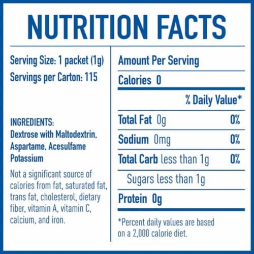 Equal® Zero Calorie Sweetener Packets Perspective: back