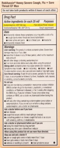 Robitussin Honey Severe Cough Flu & Sore Throat Day & Night Liquid Medicine Perspective: back