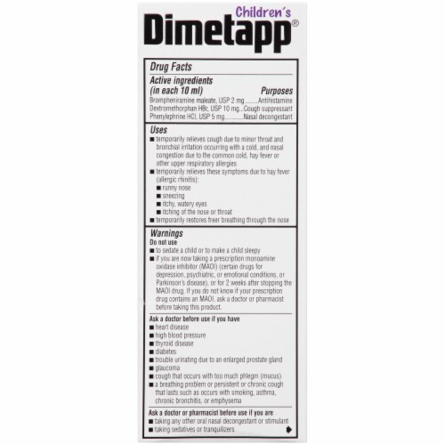 Dimetapp® Children's Grape Flavor Cold & Cough Liquid Medicine Perspective: back