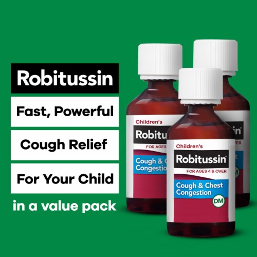 Children's Robitussin DM, Cough and Chest Congestion Relief, Dextromethorphan, Grape Flavor Syrup Perspective: back