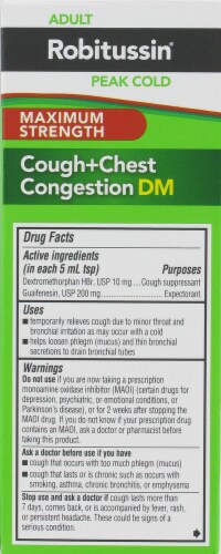 Robitussin Peak Cold Cough + Chest Congestion DM Maximum Strength Perspective: back