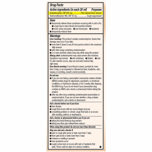 Robitussin® Adult Honey Non-Drowsy Cough Flu + Sore Throat Medicine Perspective: back