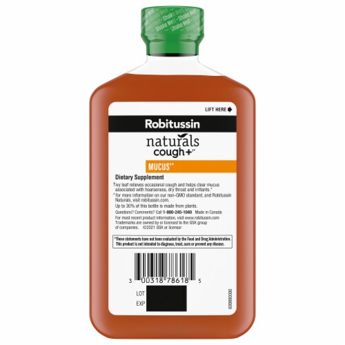 Robitussin Naturals Cough Relief Honey & Ivy Leaf Syrup Perspective: back