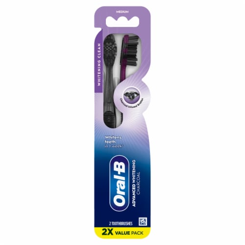 Oral-B Advanced Whitening Charcoal Toothbrushes, Medium, 2 Count Perspective: back