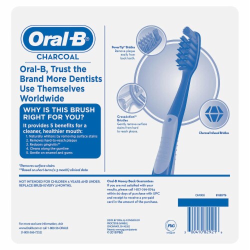 Oral-B Charcoal Toothbrush, Medium (Pack of 6) Perspective: back