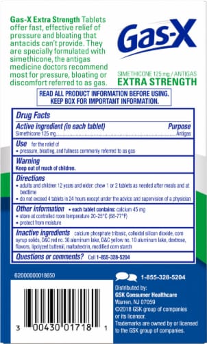 Gas X Extra Strength Antigas Peppermint Creme Chewable Tablets Perspective: back