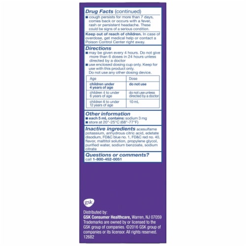 Triaminic Children's Night Time Grape Flavor Cold and Cough Relief Syrup Perspective: back
