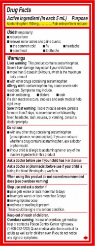 Children's Tylenol® Dye-Free Natural Apple Oral Suspension Perspective: back