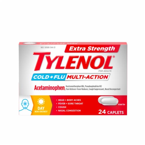 Tylenol Extra Strength Cold + Flu Multi-Action Daytime Caplets Perspective: back