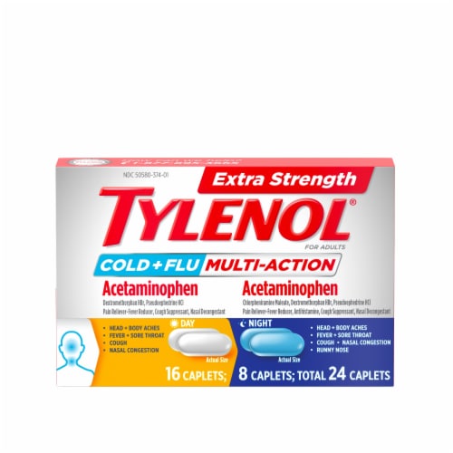 Tylenol Extra Strength Cold + Flu Relief Day & Night Caplets Perspective: back