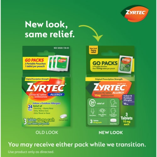 Zyrtec 24 Hour Allergy Tablets 10 Mg Cetirizine Hcl Antihistamine Travel Size Perspective: back