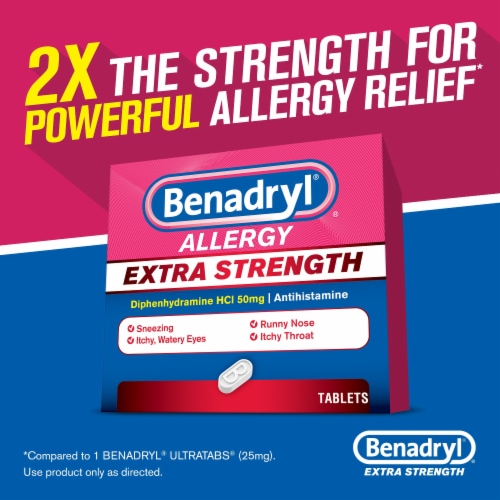 Benadryl Extra Strength Allergy & Cold Relief Tablets Diphenhydramine HCl Perspective: back