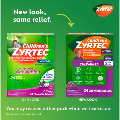 Children's Zyrtec 24hr Allergy Relief Dye-Free Chewable Tablets Cetirizine HCl 2.5 mg Grape Flavor Perspective: back