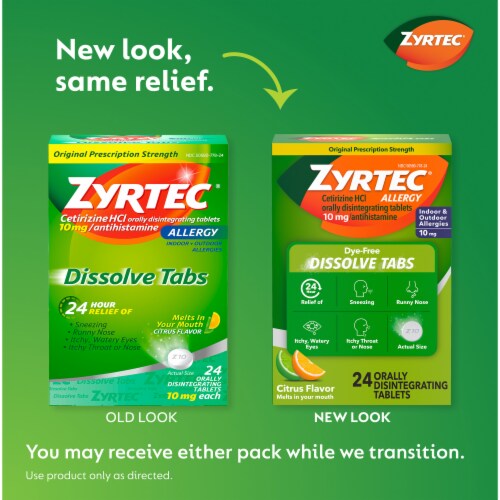 Zyrtec 24 Hour Allergy Relief Dissolve Tabs Cetirizine HCl Citrus Flavor Perspective: back