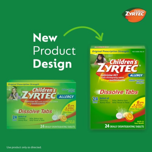 Children's Zyrtec 24 Hour Allergy Relief Dissolve Tabs Cetirizine HCl Citrus Flavor Perspective: back