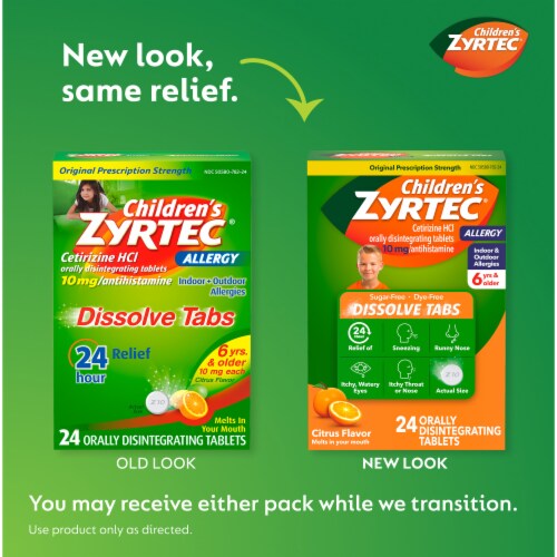 Children's Zyrtec 24 Hour Allergy Relief Dissolve Tabs Cetirizine HCl Citrus Flavor Perspective: back