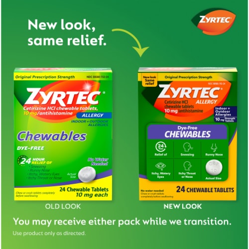 Zyrtec 24 Hour Allergy Relief Dye-Free Chewable Tablets Cetirizine HCl Perspective: back