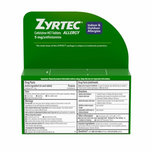 Zyrtec® Allergy Tablets Cetirizine HCL Perspective: back