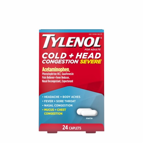 Tylenol Cold + Head Congestion Severe Medicine Caplets Perspective: back