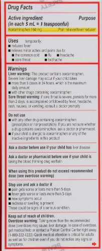 Children's Tylenol Pain & Fever Acetaminophen 160mg Grape Splash Oral Suspension Perspective: back