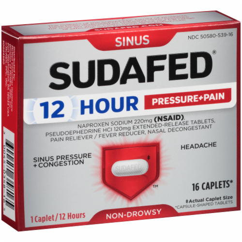 Sudafed 12-Hour Non-Drowsy Sinus Pressure + Pain + Congestion Relief Caplets Perspective: back