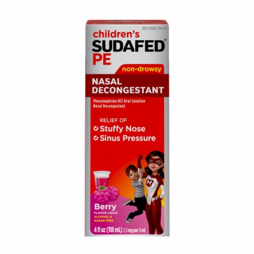 Children's Sudafed PE Nasal Decongestant, Berry Liquid, 4 Fl Oz Perspective: back