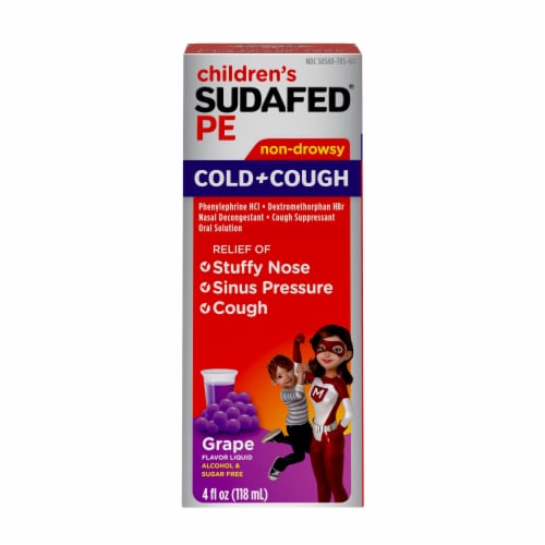 Children's Sudafed PE Cold+Cough Grape Flavor Liquid, 4 Fl Oz Perspective: back