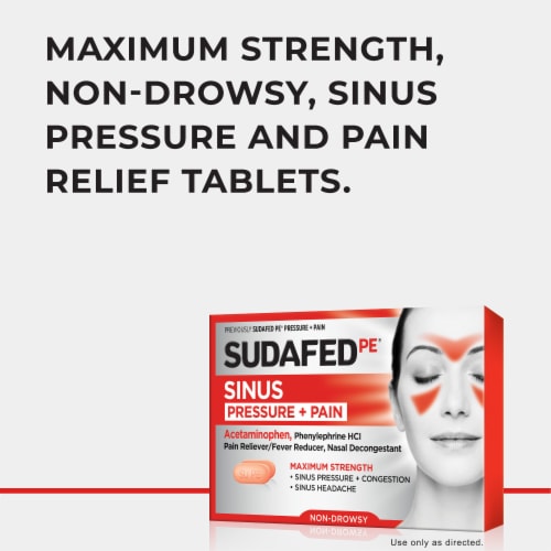 Sudafed PE Sinus Pressure + Pain Relief Decongestant Tablets Acetaminophen & Phenylephrine HCl Perspective: back