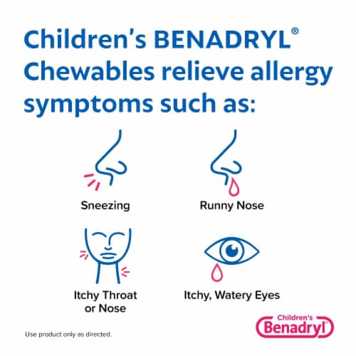 Children's Benadryl Allergy & Cold Relief Chewable Tablets Diphenhydramine HCl Grape Flavor Perspective: back