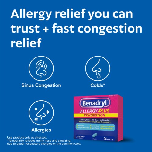 Benadryl Allergy & Sinus Congestion Relief Tablets Diphenhydramine HCl & Phenylephrine HCl Perspective: back