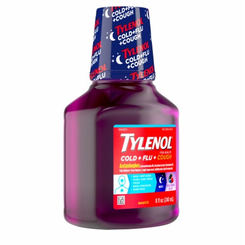 Tylenol Cold + Flu + Cough Night Liquid Medicine, Wild Berry Perspective: back