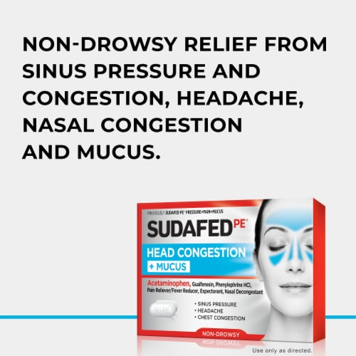 Sudafed PE Head Congestion + Mucus Relief Tablets Acetaminophen, Guaifenesin, Phenylephrine HCl Perspective: back