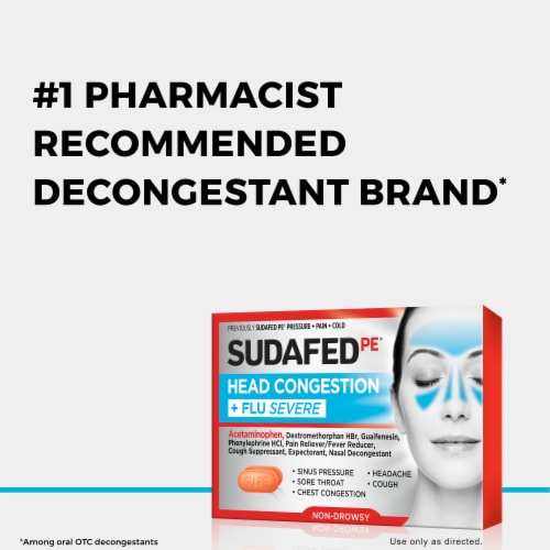 Sudafed PE Head Congestion + Flu Severe Acetaminophen Phenylephrine and Guaifenesin Caplets Perspective: back