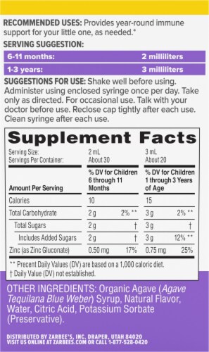 Zarbee's® Baby Immune Support Syrup Perspective: back